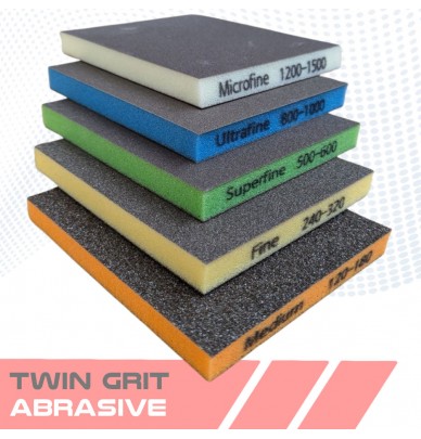 Bureți abrazivi din spumă cu două fețe TWIN GRIT – 5 granulații de șlefuire