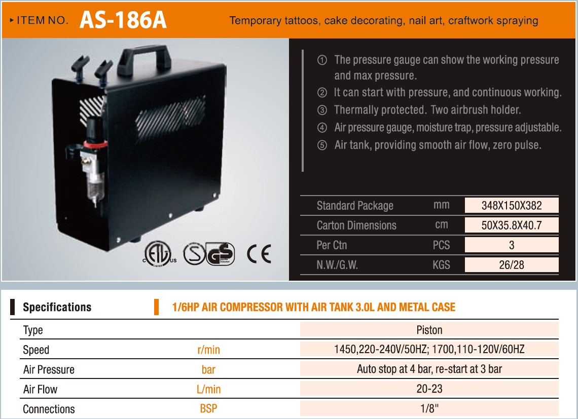 Compresor de aer cu aerograf cu rezervor de 3 litri – 20-24 litri/min